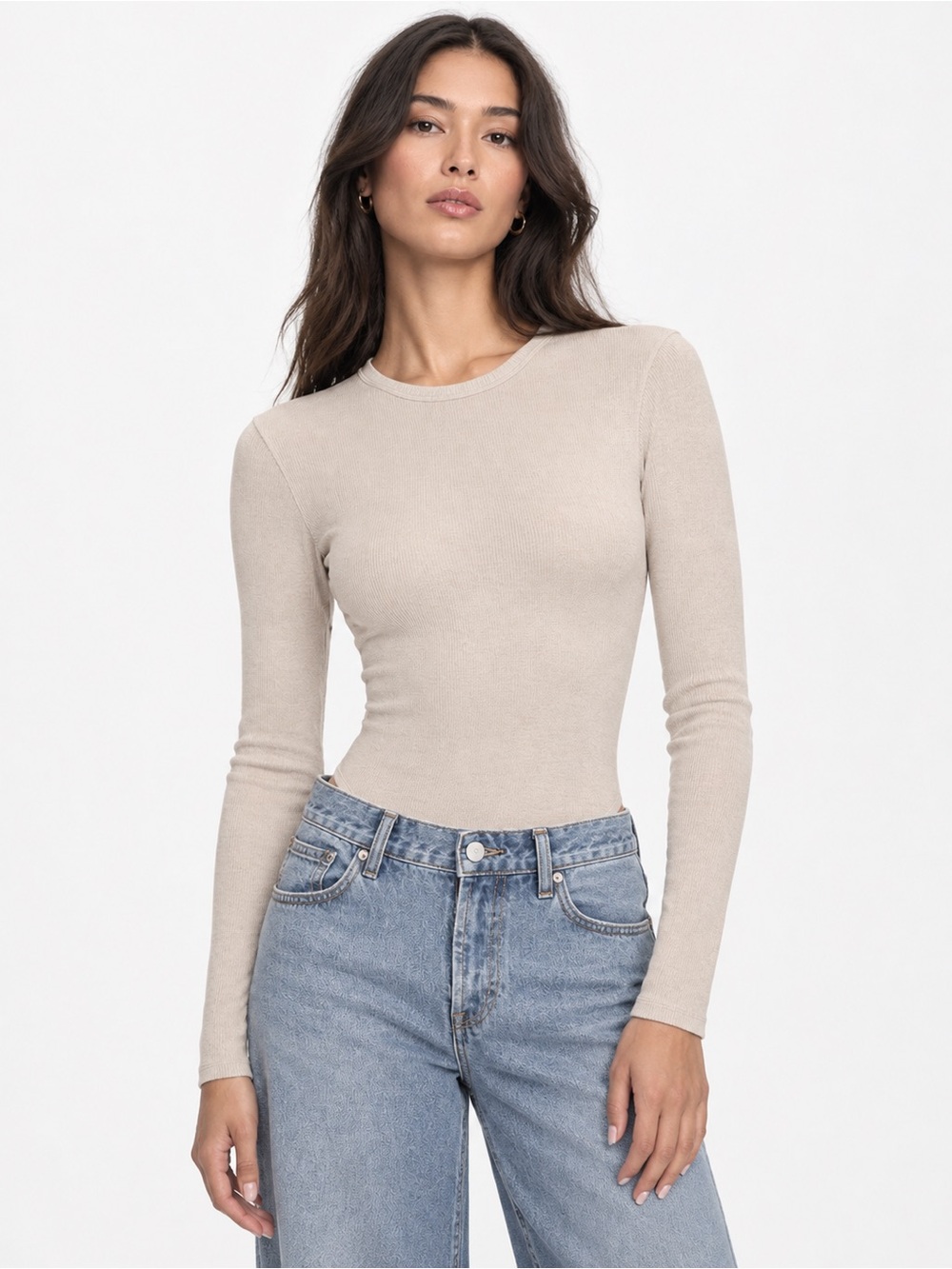 Aritzia Wilfred Ribbed Long Sleeve Bodysuit Tan Size Small